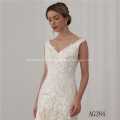Hot wholesale deep V-neck lace backless applique beads mermaid sexy gown beading wedding dress sample